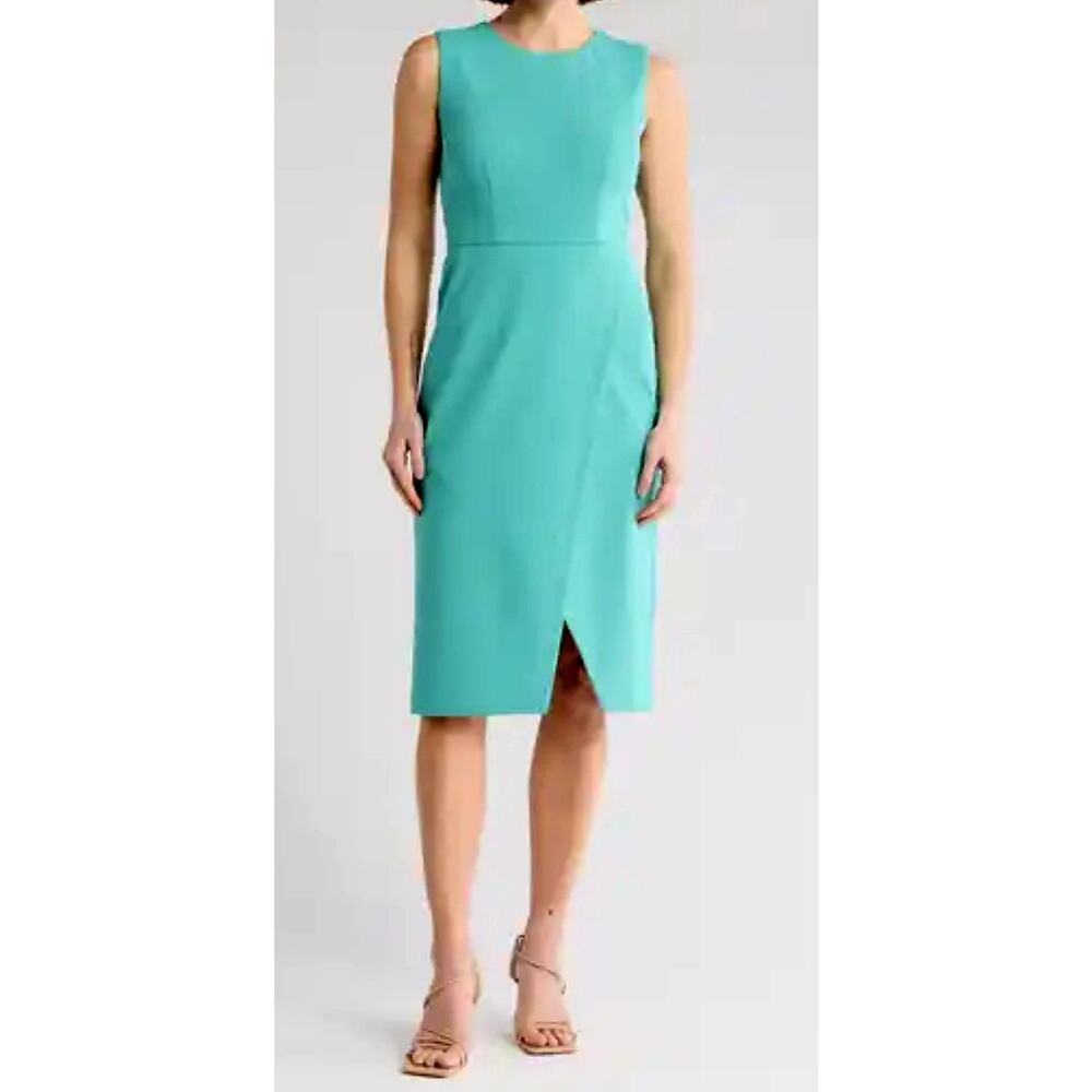 Maggy London Teal Blue / Green Sleeveless Knee Length Sheath Wrap Dress Size 10